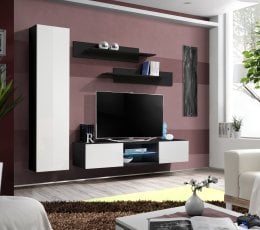 Dnevni TV regal FLY R1 210 cm LED - črni/bel