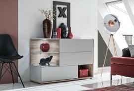 Komoda Silk 120 cm LED - perla siva/wellington hrast