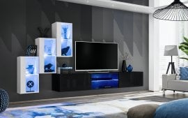 Dnevni TV regal Switch XXII 240 cm LED - bel/črni