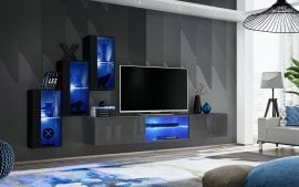 Dnevni TV regal Switch XXII 240 cm LED - črni/grafit