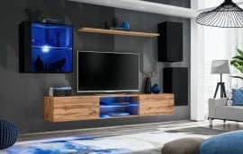 Dnevni TV regal Switch XXIII 250 cm LED - črni/votan