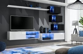 Dnevni TV regal Switch XXIV 260 cm LED - bel/črni