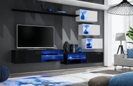 Dnevni TV regal Switch XXIV 260 cm LED - črni/bel