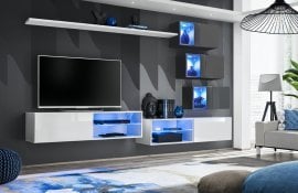 Dnevni TV regal Switch XXIV 260 cm LED - bel/grafit