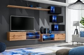 Dnevni TV regal Switch XXIV 260 cm LED - votan/črni
