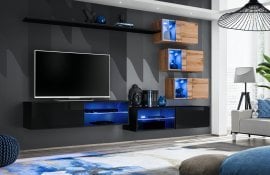 Dnevni TV regal Switch XXIV 260 cm LED - črni/votan