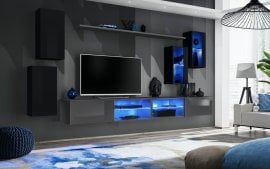 Dnevni TV regal Switch XXV 280 cm LED - črni/grafit