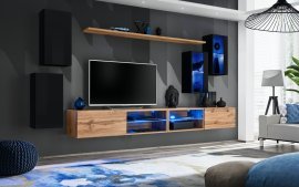 Dnevni TV regal Switch XXV 280 cm LED - črni/votan