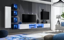 Dnevni TV regal Switch XXVI 320 cm LED - bel/črni
