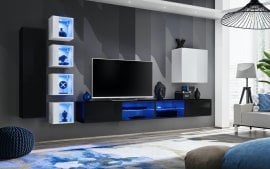 Dnevni TV regal Switch XXVI 320 cm LED - črni/bel