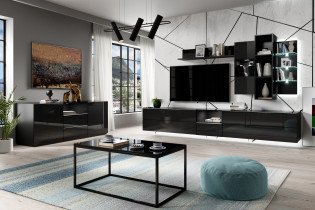 Dnevna soba Helio - črna/črno steklo