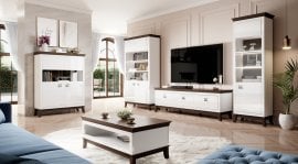 Dnevna soba in jedilnica Tisaro - Bela-čokoladni hrast/bela sijaj