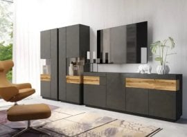 Dnevna soba Silke 12+13+25 - Črna mat/votan hrast - 241NGY14