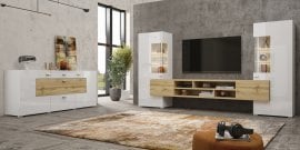 Dnevna soba Coby - bela-wotan hrast/bela sijaj-wotan hrast