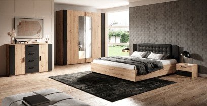 Helvetia meble - Dvižna postelja Sigma 160x200 cm - artisan hrast/črna - 24RCLI51