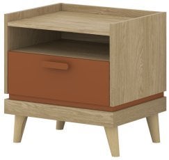 Nočna omarica Scandi - oljen hrast/oljen hrast-opeka