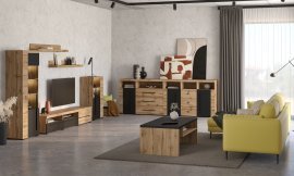 Dnevna soba Roger - hrast wotan/hrast wotan/črna mat