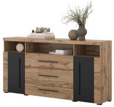 Helvetia meble - Komoda Roger - 182 cm - hrast wotan/hrast wotan/črna mat - 22N2ZH25