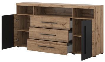 Helvetia meble - Komoda Roger - 182 cm - hrast wotan/hrast wotan/črna mat - 22N2ZH25