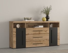 Helvetia meble - Komoda Roger - 182 cm - hrast wotan/hrast wotan/črna mat - 22N2ZH25