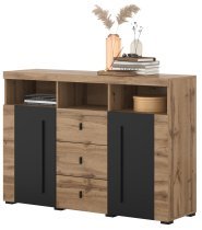 Helvetia meble - Komoda Roger - 132 cm - hrast wotan/hrast wotan/črna mat - 22N2ZH43