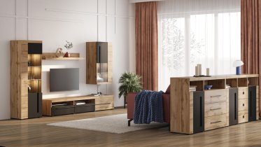 Helvetia meble - Komoda Roger - 132 cm - hrast wotan/hrast wotan/črna mat - 22N2ZH43
