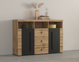 Helvetia meble - Komoda Roger - 132 cm - hrast wotan/hrast wotan/črna mat - 22N2ZH43