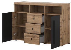 Helvetia meble - Komoda Roger - 132 cm - hrast wotan/hrast wotan/črna mat - 22N2ZH43