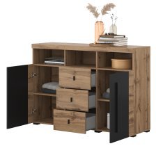 Helvetia meble - Komoda Roger - 132 cm - hrast wotan/hrast wotan/črna mat - 22N2ZH43