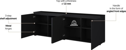 Helvetia meble - Komoda Modo 4D - črni onyx - 24W3OJ25