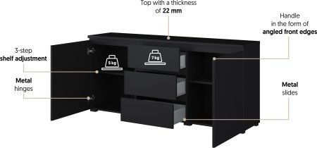 Helvetia meble - Komoda Modo 2D3S - črni onyx - 24W3OJ26