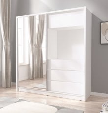 Garderobna omara z ogledalom z drsnimi vrati TV 200 - bela