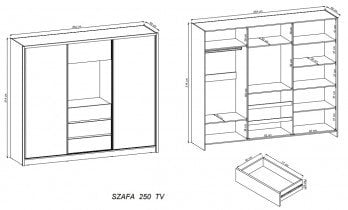 Piaski - Garderobna omara z ogledalom z drsnimi vrati TV 250 - bela