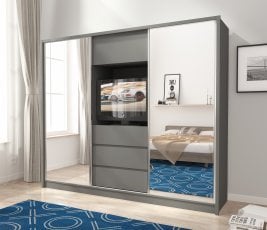Piaski - Garderobna omara z ogledalom z drsnimi vrati TV 250 - grafit
