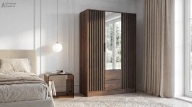 Garderobna omara Nelly 3D z ogledalom - orech 