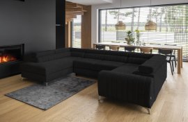 Kotna sedežna garnitura Louis - leva U - Alova 04 črna