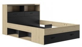 Postelja Sabia - 140x190 cm - Naravni kostanj/črna