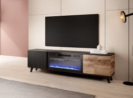 TV komoda Random RTV-K s kaminom - wotan hrast/črn