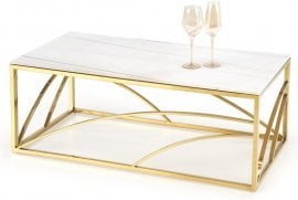 Klubska miza Universe 2 - beli marmor/zlata