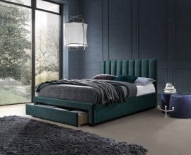 Postelja Grace - 140x200 cm - zelen žamet 