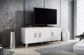 TV komoda Lotta 140 cm 2D2S - bela/hrast sonoma