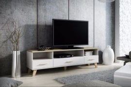 TV komoda Lotta 180 cm 3S3K - bela/hrast sonoma