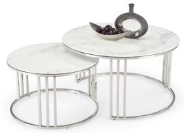 Komplet dveh klubskih mizic Mercury - beli marmor/srebrn