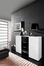 Komoda Uni - bela/črna/bela sijaj