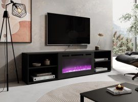 TV komoda Polo z električnim kaminom 200 cm - črna 