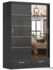 Garderobna omara z drsnimi vrati Florence 150 cm - črni sijaj