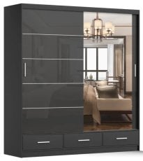 Garderobna omara z drsnimi vrati Florence 203 cm - črna sijaj