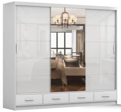 Garderobna omara z drsnimi vrati Florence 250 cm - bela sijaj