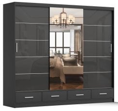 Garderobna omara z drsnimi vrati Florence 250 cm - črna sijaj