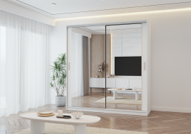 Garderobna omara z drsnimi vrati Tokyo M - 203 cm - bela